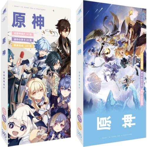 340pcs/Set Genshin Impact Postcard Games Anime Characters Postcards Cosplay Accessories Blessing Greeting Cards Stickers Gifts
