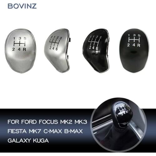 5/6 Speed Silver/Black Gear Shift Knob Head Badge Emblem Cap Cover ​For Ford Focus MK2 MK3 Fiesta MK7 C-max B-max Galaxy Kuga