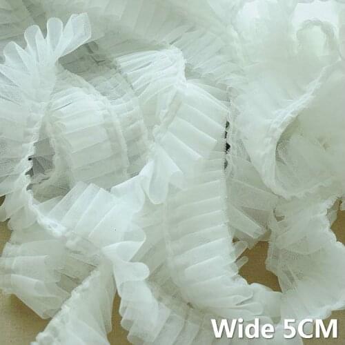 5CM Wide Single Layer Cis-fold Perspective Mesh Pleat Lace Embroidered Fringe Ribbon Collar Trim DIY Sewing Guipure Splice Decor