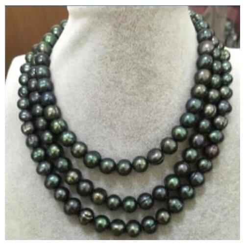 50" HUGE NATURAL AAA 9-10MM SOUTH SEA BLACK PEARL NECKLACE 14K GOLD CLASP