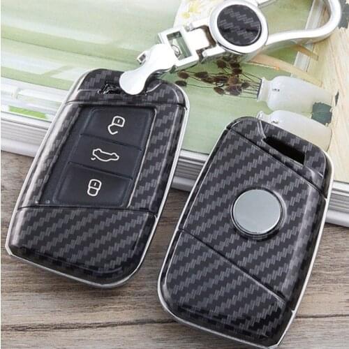 Carbon Fiber Car Key Case Cover For Volkswagen VW Golf 7 MK7 Tiguan Touran 2017 For Skoda Octavia A7 RS For Seat Leon Ibiza