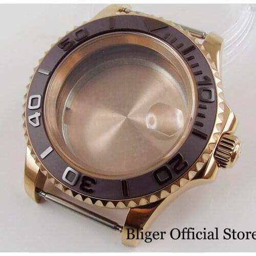 Rose Gold Coated Watch Case Sapphire Glass Fit ETA 2836 MIYOTA Movement