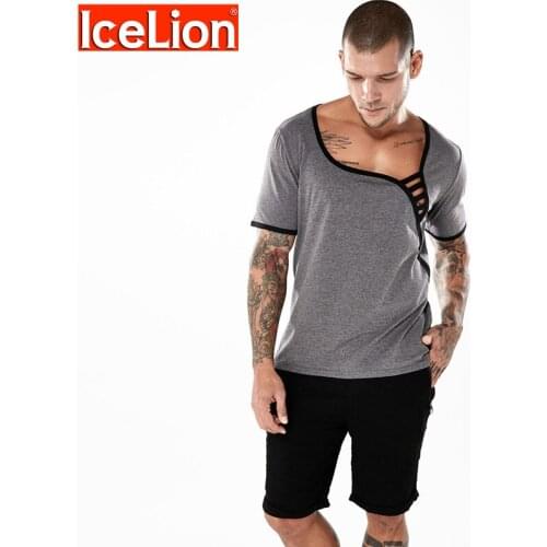 IceLion 2021 Summer New Round Collar tshirt Men Mesh Stitching Mens Tee Shirts Short Sleeve Solid T-shirts Camisas Para Hombre