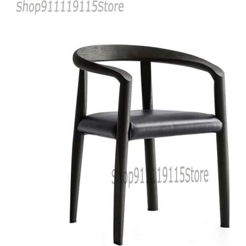 Italian Top Grade Solid Wood Leather Art Dining Chair Black Chair Restaurant Coffee Shop Designer Nordic Now