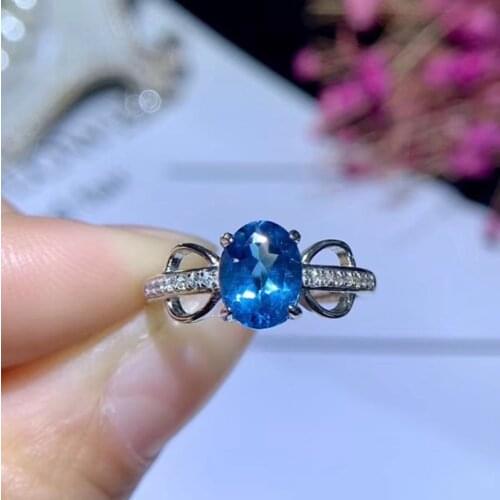 KJJEAXCMY fine jewelry 925 sterling silver inlaid natural blue topaz female ring support test 2234