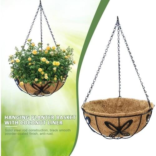 Metal Planter Basket Hanging Plant Pot Holder Flowerpot Wicker Rattan Flower Basket Plant Pot Holder With Coconut Palm Liner