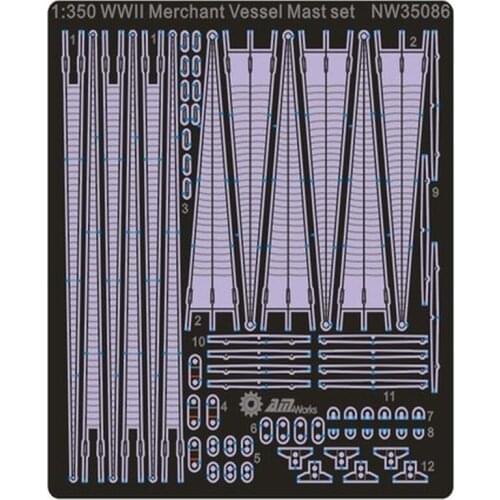 AM-WORKS NW35086 1:350 WWII Merchant Ship Multi-Use Mast Set - Upgrade Detail Set