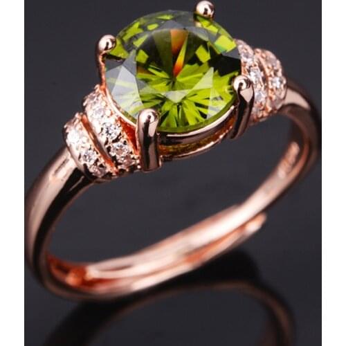 MOONROCY CZ Green Crystal Ring Rose Gold Color Party Wedding Rings Round Vintage Jewelry for Women Girls Gift Dropshipping