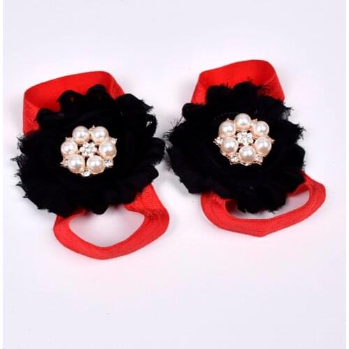 New Baby Barefoot Sandals with Shabby Flower Newborn Sandals Baptism Shoes Baby Girl Fancy Shoe Photo Props 0-12 Months