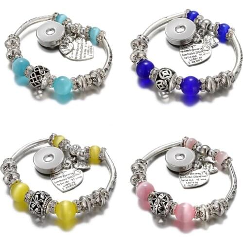 New SG0066 Vintage Cat eye Beads Trendy charm snap Bangle Bracelets Resilient fit 18MM charm snap button jewelry wholesale