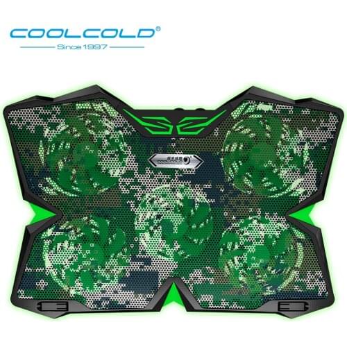 COOLCOLD Laptop Cooling Pad, Ultra Quiet Laptop Cooler Stand with 5 LED Fans 2 USB Port gaming cooling pad