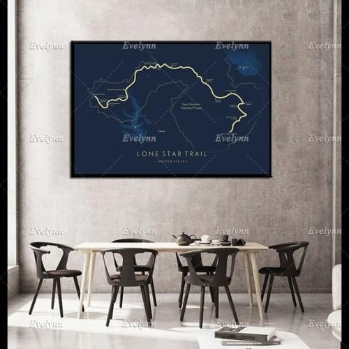 Lone Star Trail Poster | Lone Star Trail Map | Texas Hiking | Hiking Wall Art | Trail Map Art Modern Home Decor Prints Canvas