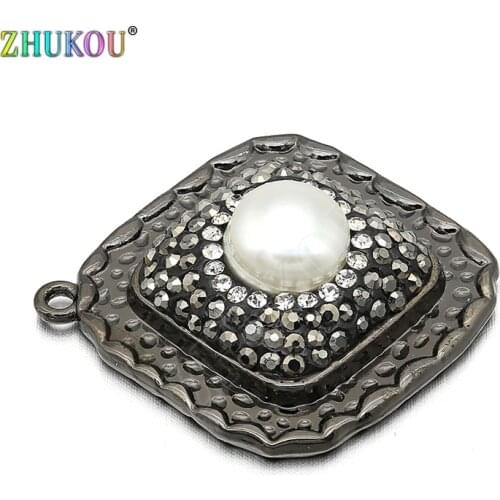 28*30mm Brass Cubic Zirconia Rhombus Charms Pendants DIY Jewelry Bracelet Necklace Making, Model: VD301