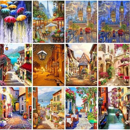 Full Square Diamond Painting Cross Stitch City Kits 5D DIY Mosaic Scenery Home Decoration