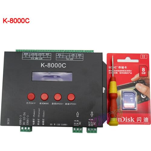 DC5V 12V 24V K-8000C off-line Programmable DMX/SPI SD card LED pixel controller for RGB full color led pixel light strip