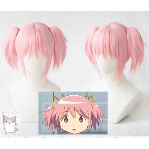 Puella Magi Madoka Magica Madoka Kaname Cosplay Wig Pink Clip Ponytails Heat Resistant Synthetic Hair Wigs + Wig Cap