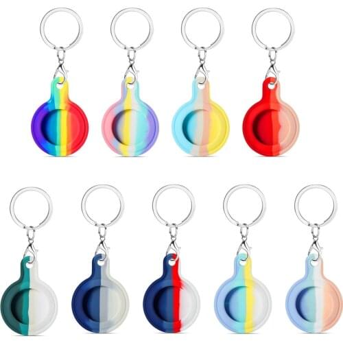 Rainbow Silicone Case For Apple Airtag Keychain Sleeve Locator Tracker Anti-Lost Protective Cover With Buckle For Air Tags