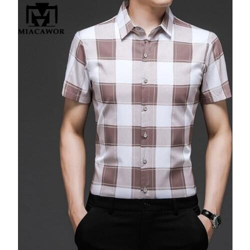 New Brand Summer Short Sleeve Men Shirts Casual Plaid Shirt Slim Fit Dress Camisa Masculina Men Clothing C756
