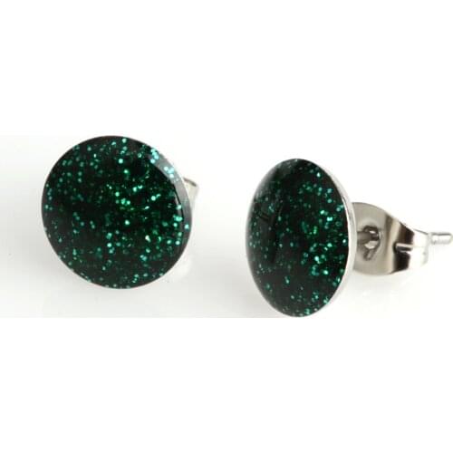 18 pairs 10mm Green Glitter Stainless Steel Stud Earrings,boucle d'oreille oorbellen pusety earings fashion jewelry #30509