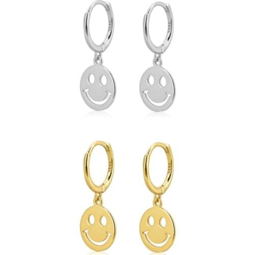 Silver Gold Color Minimalism Happy Smiley Round Tassel Stud Earrings for Women Party Accessories Gift Hoop Earrings Wholesale