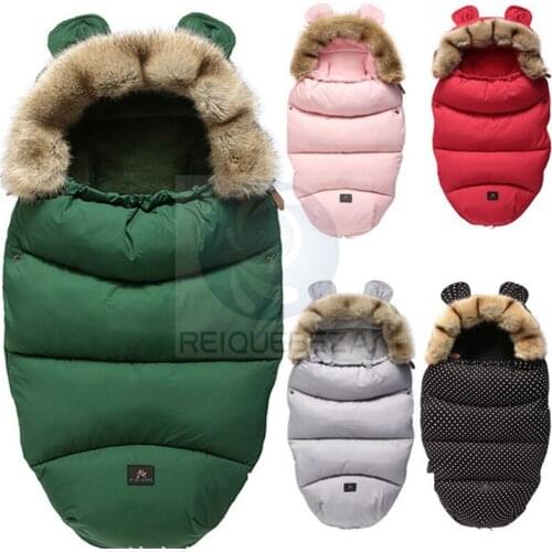 Newborn Baby Stroller Pad Sleepsack Hooded With Cute Ear Thick Warm Infant Footmuff Wheelchair Winter Sleeping Bags Envelope