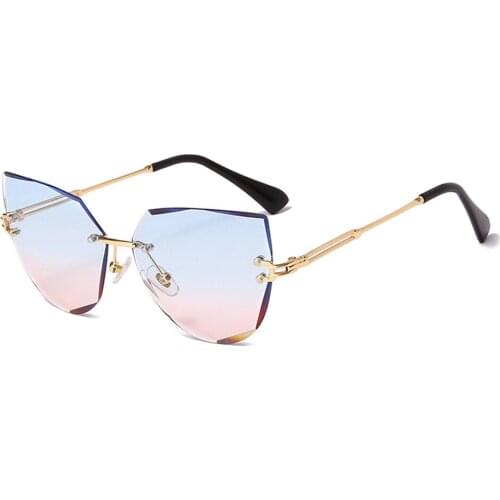 Veshion Brown Gradient Sun Glasses Women Vintage Square Rimless Oversized Sunglasses Ladies Polygon Classic Brand Designer Gafas