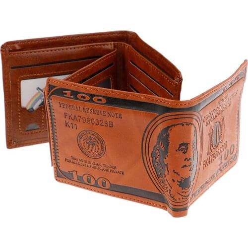 1Pcs Vintage Men PU Leather Wallet US Dollar Bill Wallet Brown Leather Wallet Bifold Credit Card Photo Purses