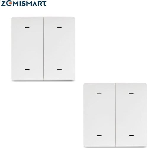 Zemismart 2 Pcs Tuya Zigbee Smart Scene Wireless Switch with 4 Gangs Wall Push Light Switch Remote Control Timer Smartthings
