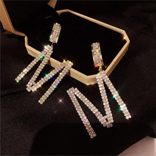 Womens Rhinestone Letter M Drop Earrings Letter Crystal Earrings Bride Large Long Wedding Earrings Party Jewelry
