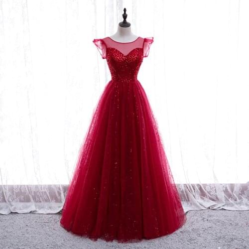Bespoke Occasion Dresses Illusion O-Neck Short Luxury Burgundy Sequined Beading Pearls Backless Women Formal Evening Gown HB258