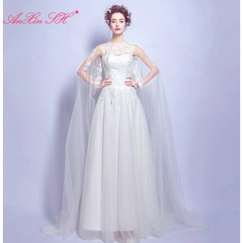 AXJFU Europe sexy perspective lace flower princess wedding dress bride princess lace wedding dress new Slim 2558