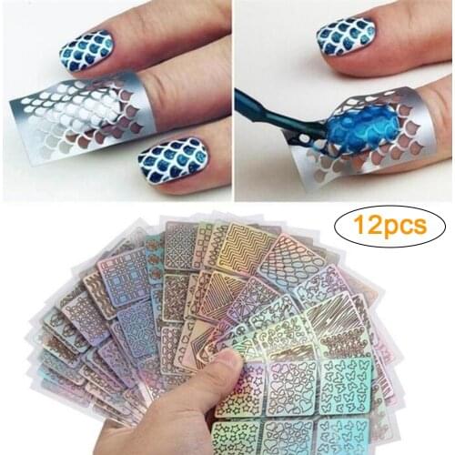 12PCS Hollow Nail Sticker Stylish Self-adhesive Manicure Sticker Nail Art Accessory