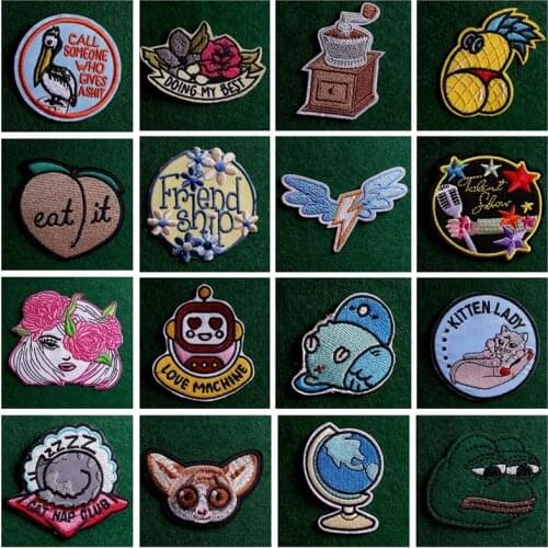 2 Pcs Cartoon Hippie Patches on Clothes Animal Patch Clothing Thermoadhesive Patches DIY Iron on Embroidery Applique on Backpack