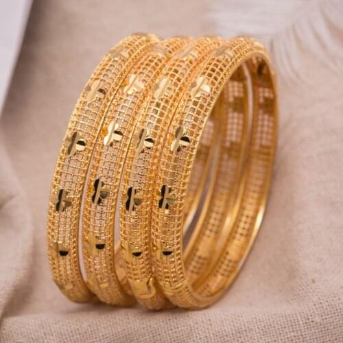 4Pcs/lot Women Bangle Dubai Gold Jewelry Gold Color Bangles For Ethiopian Bangles & Bracelets Ethiopian Jewelry Bracelet Gift