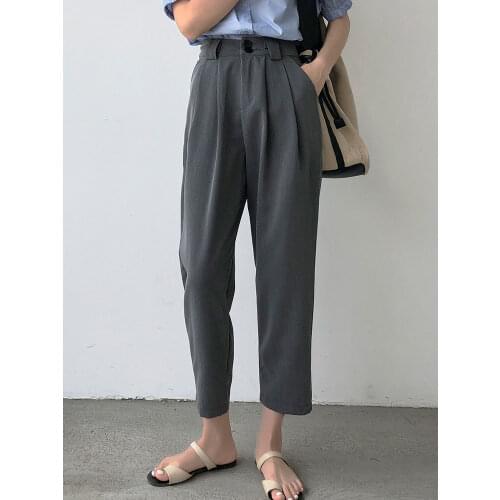 High Quality 2020 Korean Office Lady Leisure Grey Black Suit Pants Spring Autumn Casual High Waist Ankle Length Pants For Women