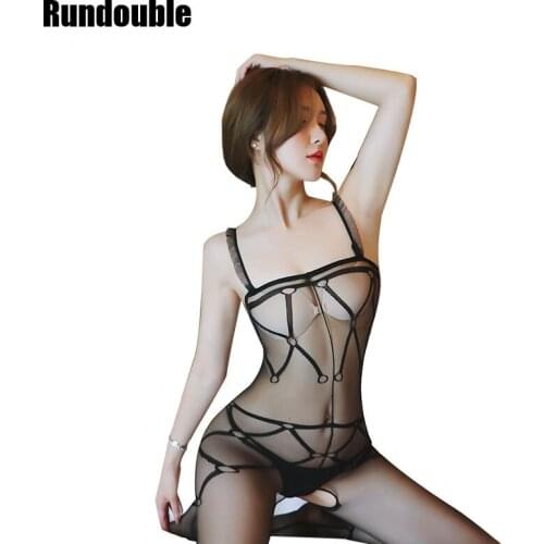 Black Sexy Latex Catsuit Women Erotic Costume Open Crotch Bodystocking Lace Tight Transparent Nightwear Lenceria Erotica Mujer