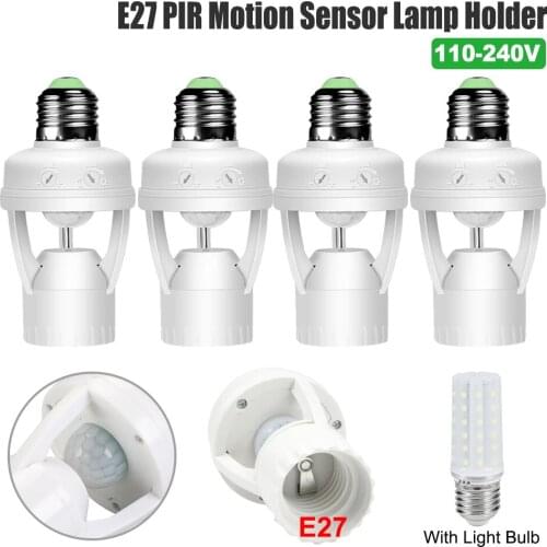 PIR Motion Sensor E27 Bulb Socket Adapter Lamp Bulb Holder Motion Sensor Light Time Set Base Screw Light Socket Conversion D30
