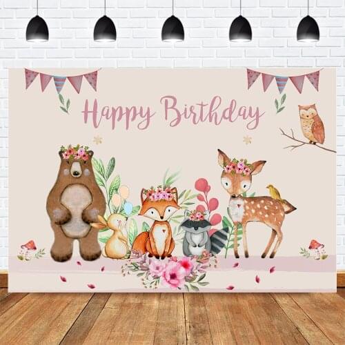 Jungle Floral Birthday Party Photo Background Flowers Animals Birthday Dessert Table Banner Backdrop Bear Bunny Backgrounds