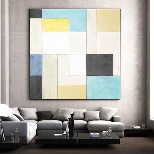 Geometric square painted oil painting modern minimalist living room bedroom porch mural large oil painting can be customized