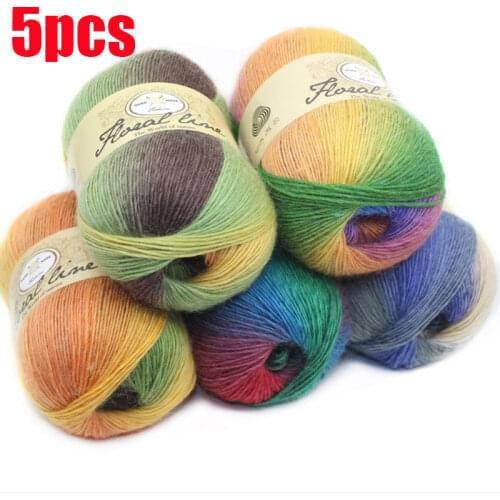 5pcsX100g Cashmere Yarn crochet yarn for knitting Rainbow Line Fancy Melange Combed Sewing High Quality