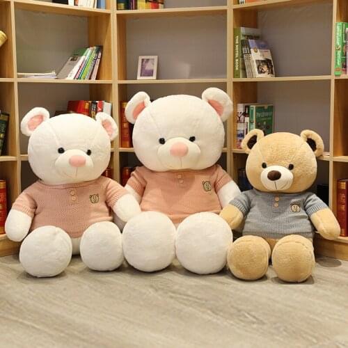 Kawaii Cartoon Creative Hug Teddy Bear Sweater Plush Stuffed Soft Sleeping Pillow for Girl Kid Birthday Valentines Day Gifts