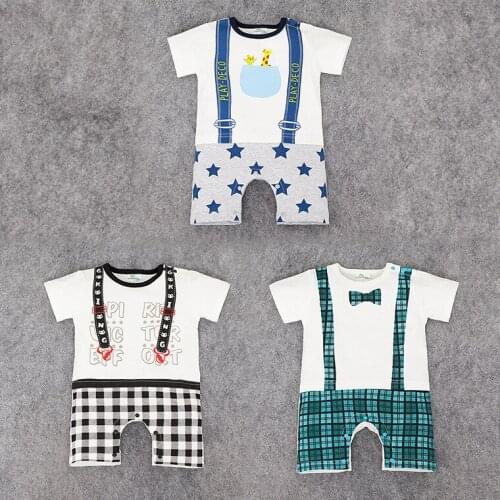 Baby Boy Rompers Cotton Short Sleeve Gentleman Clothing Summer Toddler Boys Outfits with Bow Tie Newborn Infant Jumpsuits