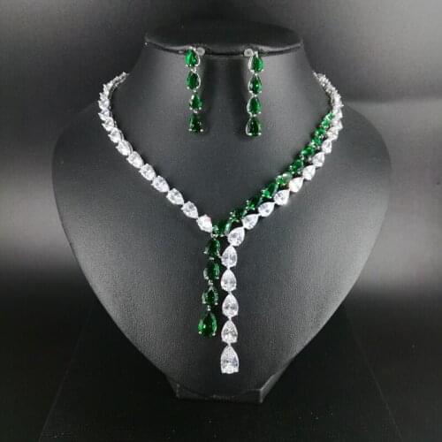 New fashion Tassels green yellow crystal red zircon wedding necklace earring set,bride dressing,dinner ball party jewelry set