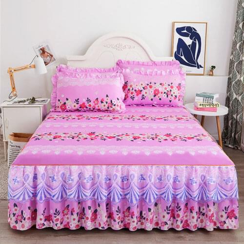 [Bed skirt + pillowcase] 3-piece bed skirt lace bed skirt single-piece bedspread protective cover