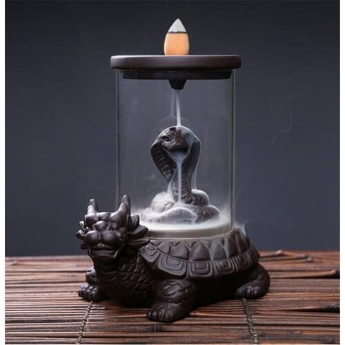 Snake Incense Burner Monkey King Ceramic Backflow Incense Burner with 50pcs Incense Cones Delicate Office Home Decoration
