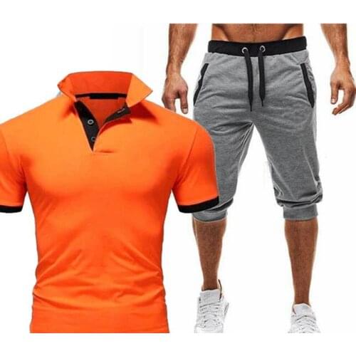 2021 Summer 2PC Set Men EUR/US Size Short Sleeve T Shirts Two Piece Tops+ Shorts Sportswear Set Mens Short Sets Male Tracksuit