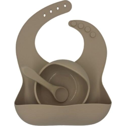 3Pcs Baby Tableware Set Newborn Bibs+Dinner Plate+Spoon Set Silicone Feeding Saliva Towel Teething Ring Suction Bowl Dishes Kit