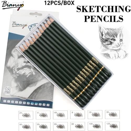 Bianyo12 Pieces/Box 2H-12B Sketch Drawing Pencil Set Best Quality Non-toxic Standard Pencils for Office School Pencil