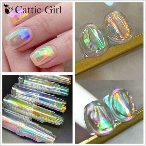100CM Aurora Nails Glass Foil Film Sticker Cellophane Paper Korean Nail Trend Design Ice Cube Manicure Decoration