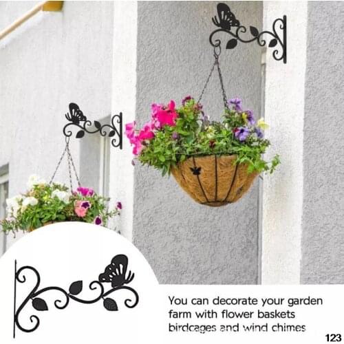 Wall Hanging Plant Bracket Wrought Iron Flower Basket for Bird Feeders Wind Chimes Indoor Outdoor Festival Decoration